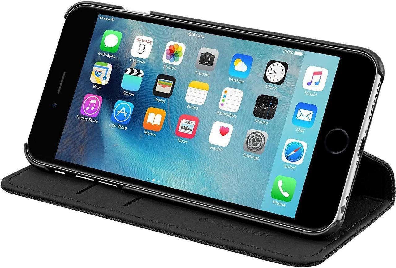 Alt view image 2 of 5 - Logitech Hinge Carrying Case (Flip) for iPhone 6S Plus, iPhone 6 Plus - Black