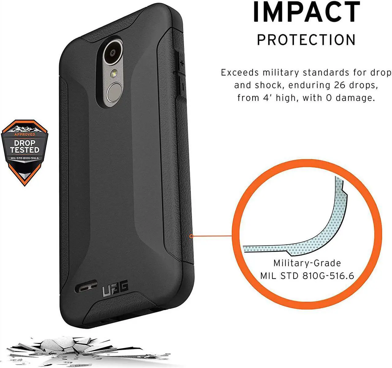 Alt view image 3 of 7 - URBAN ARMOR GEAR UAG LG K8S/LG K8/LG Tribute Empire Scout Feather-Light Rugged [Black] Military Drop Tested Phone Case