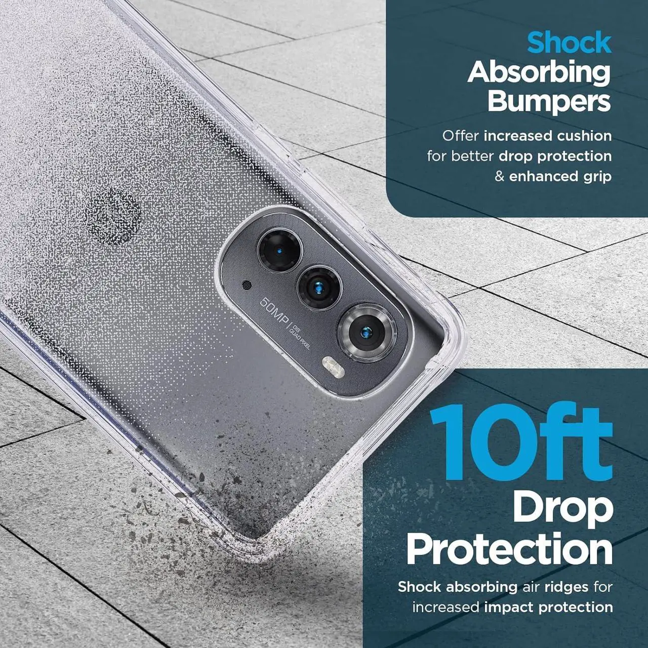 Alt view image 3 of 6 - Case Mate 10 Food Drop Protection Antimicrobial Tecnology Raised Edges For Screen And Lens Protection Stardust Case For Mororola Edge (2022)
