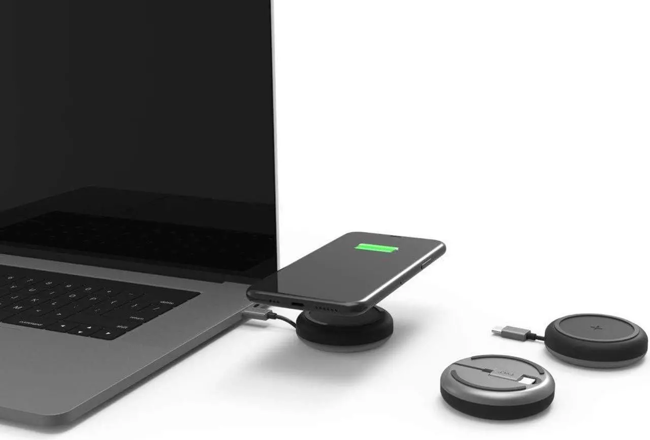 Alt view image 4 of 5 - Tylt Medallion Portable Wireless Charging Pad Compact Wireless Charger Connects To Laptops And Power Banks Black