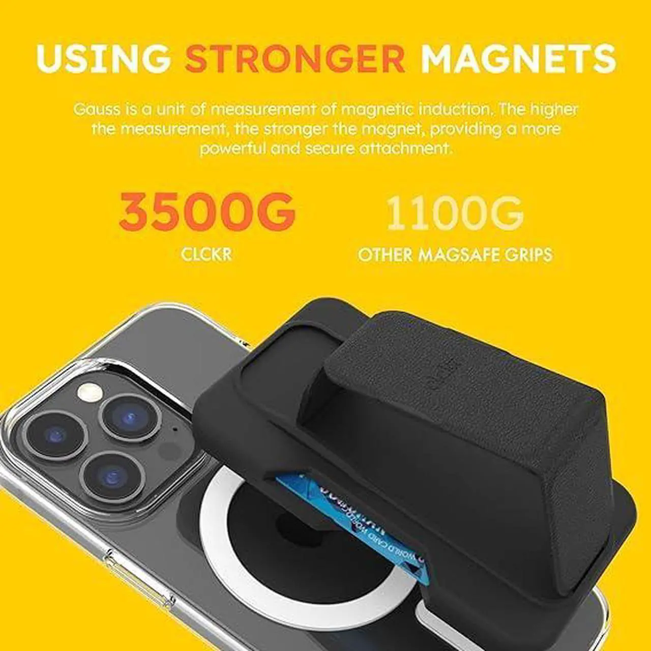 Alt view image 3 of 4 - CLCKR MagSafe Wallet Stand & Grip Phone Grip Black