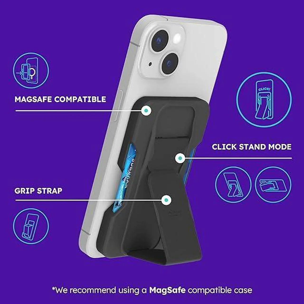 Alt view image 2 of 4 - CLCKR MagSafe Wallet Stand & Grip Phone Grip Black