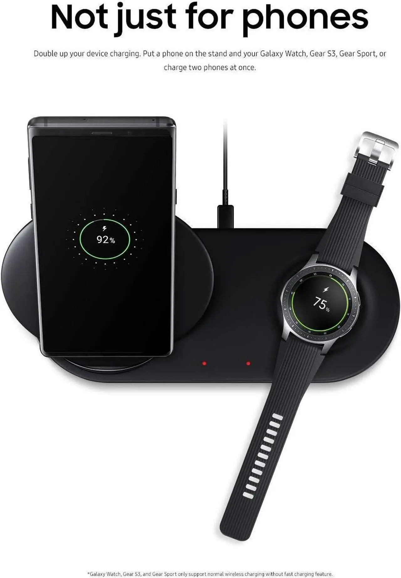 Main image of Samsung Wireless Charger Duo Fast Charge Two Phones Charge a Phone and Samsung Smartwatch Compatible With Qi-Certified Products Black