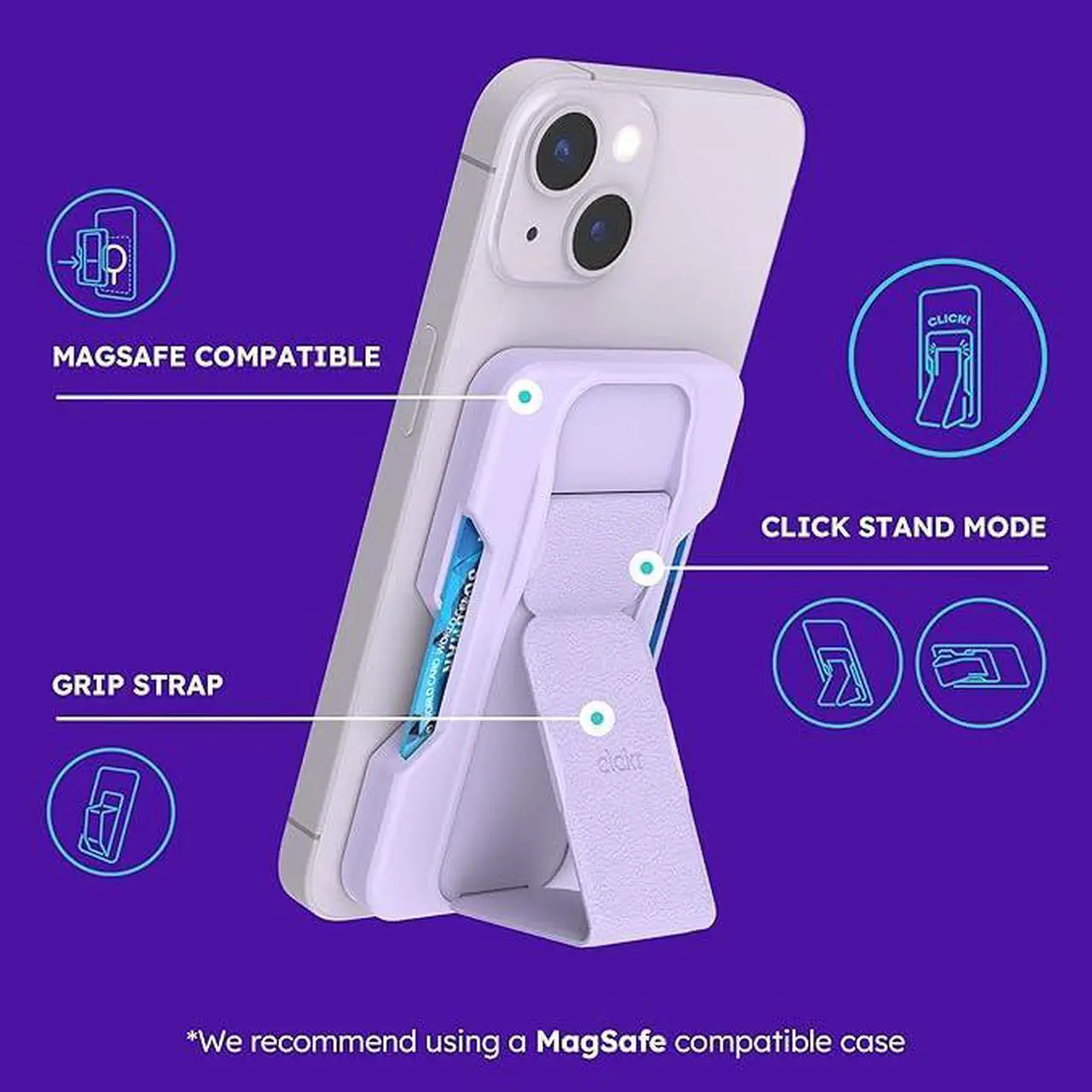Alt view image 3 of 5 - Clckr Magsafe Wallet Stand & Grip Purple