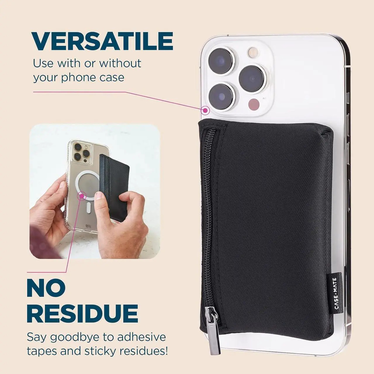 Alt view image 2 of 5 - Casemate Magnetic Phone Pouch Works With  Magsafe Zipper Pouch Black