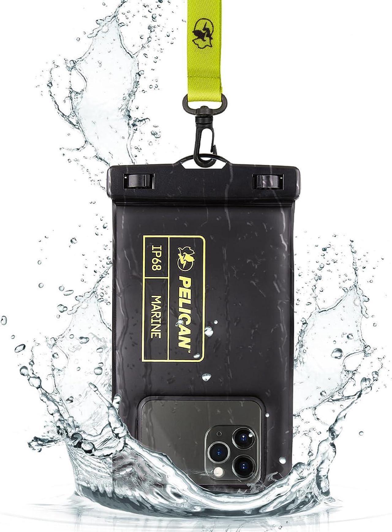 Alt view image 3 of 3 - Pelican Marine - IP68 Waterproof Phone Pouch / Case (Regular Size) - Floating Waterproof Phone Case For iPhone 15 Pro Max/ 14 Pro Max/13 Pro Max/12/S24 Ultra - Detachable Lanyard - Black/Hi-Vis Yellow