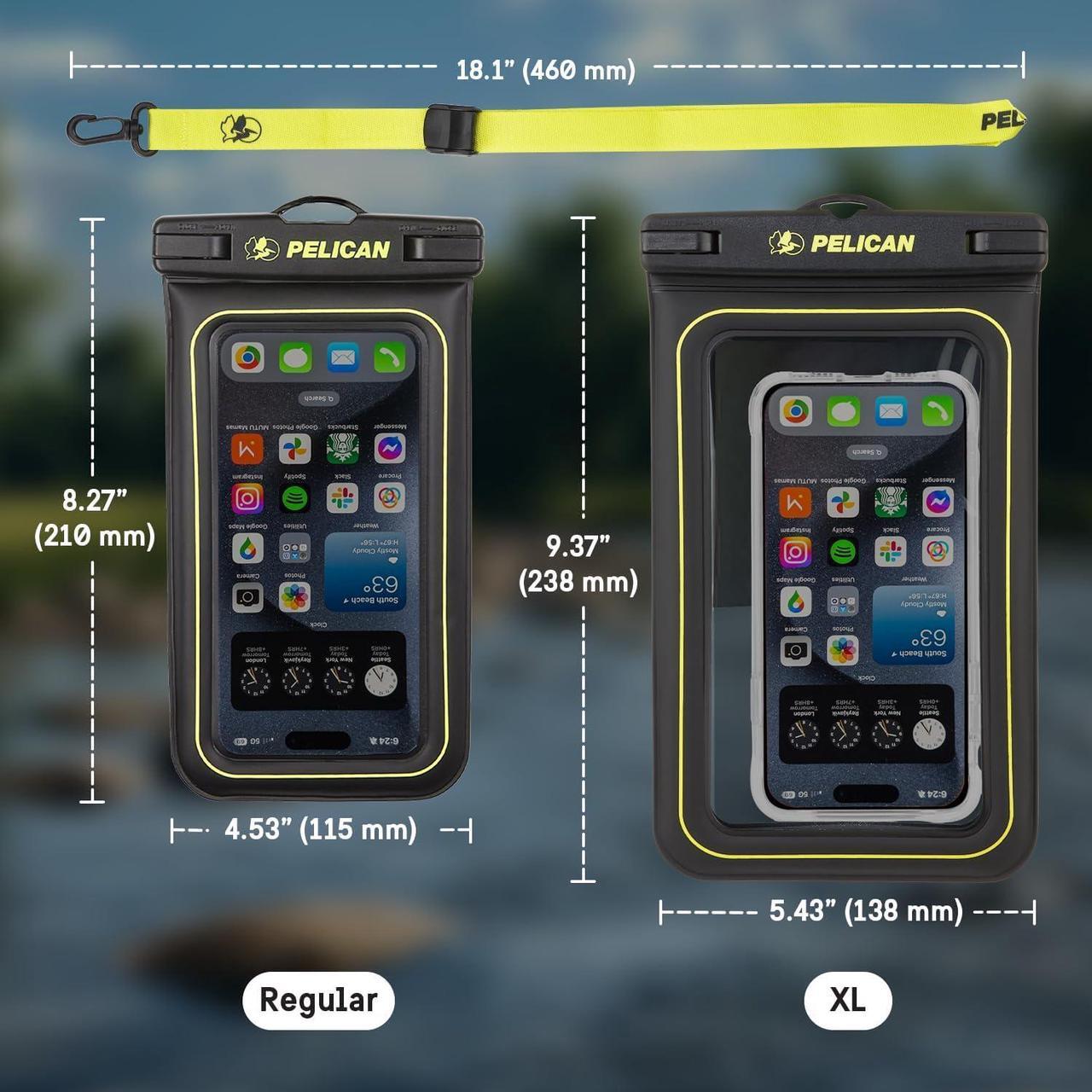 Main image of Pelican Marine - IP68 Waterproof Phone Pouch / Case (Regular Size) - Floating Waterproof Phone Case For iPhone 15 Pro Max/ 14 Pro Max/13 Pro Max/12/S24 Ultra - Detachable Lanyard - Black/Hi-Vis Yellow