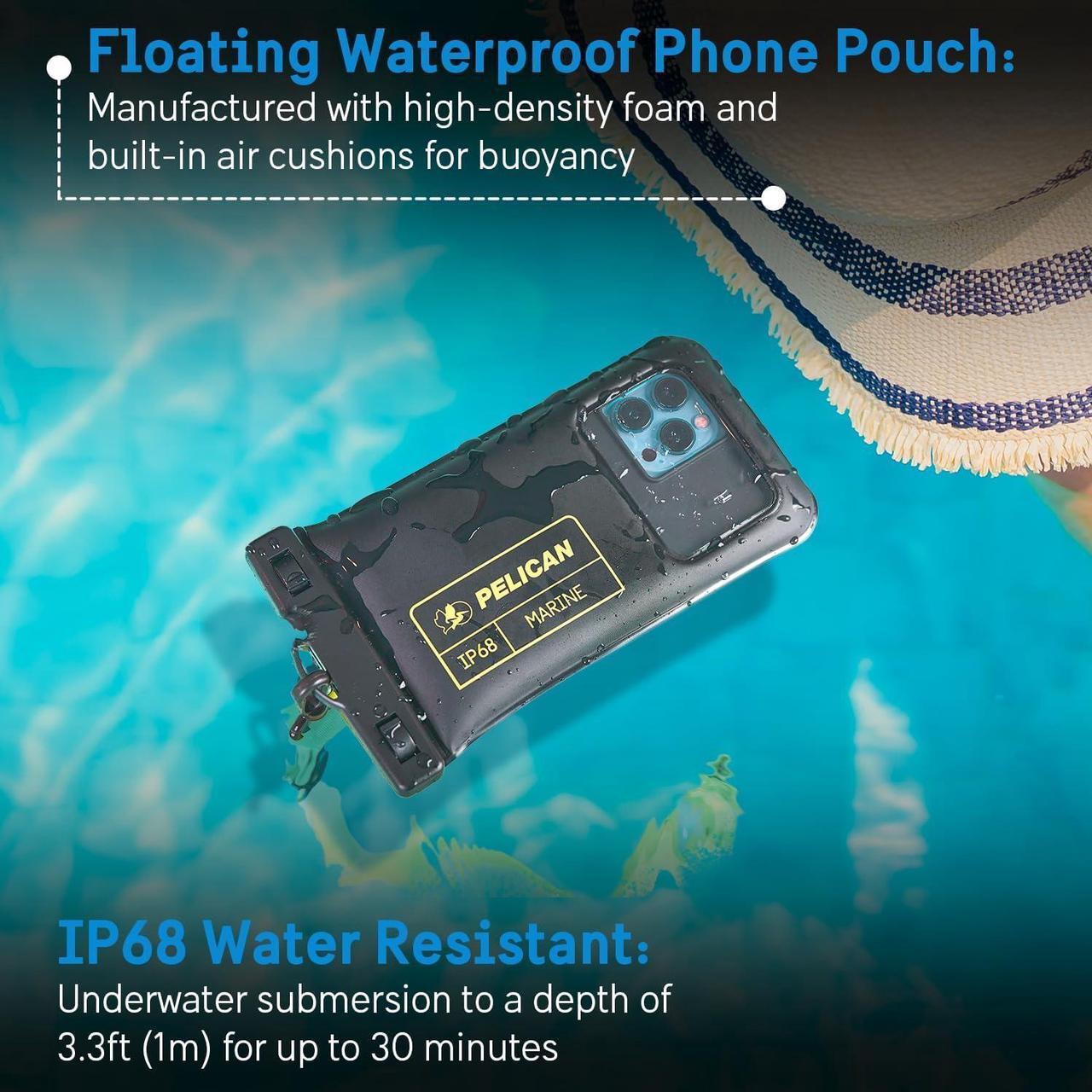 Alt view image 2 of 3 - Pelican Marine - IP68 Waterproof Phone Pouch / Case (Regular Size) - Floating Waterproof Phone Case For iPhone 15 Pro Max/ 14 Pro Max/13 Pro Max/12/S24 Ultra - Detachable Lanyard - Black/Hi-Vis Yellow