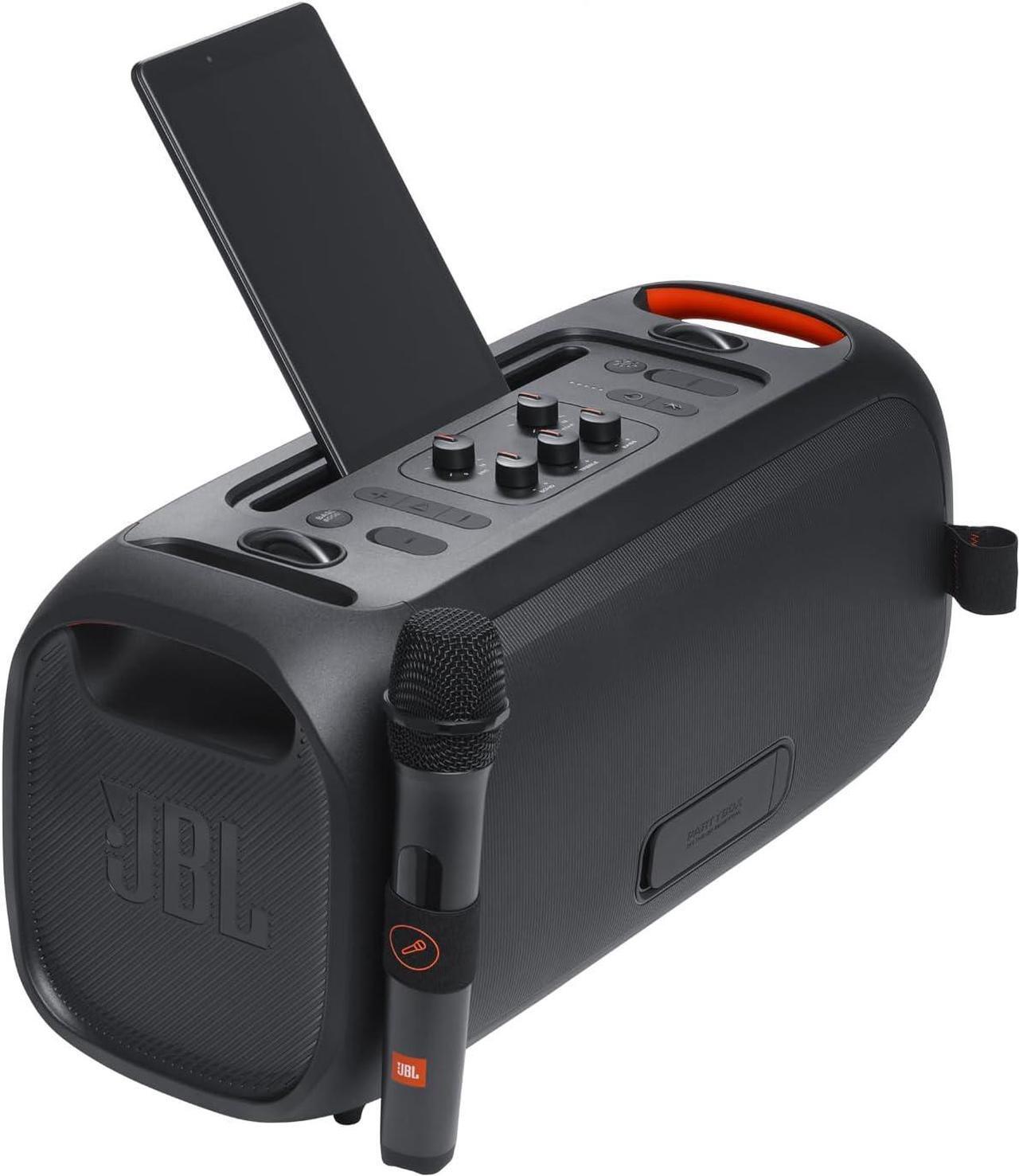 Alt view image 3 of 18 - JBL PartyBox On-The-Go Essential - Portable party speaker with built-in lights and wireless mic, Amazing Pro Sound, IPX4 splashproof protection, 6 hours of playtime, Convenient shoulder strap