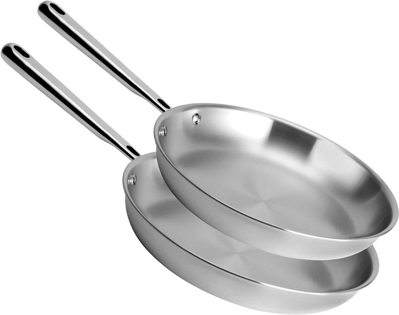 Main image of Misen 5-Ply Stainless Steel Pan - Dishwasher Safe - Superior Heat Retention & Larger Cooking Surface for Searing & Sautéing - Stay-Cool Handle - 10 & 12 Inch Set