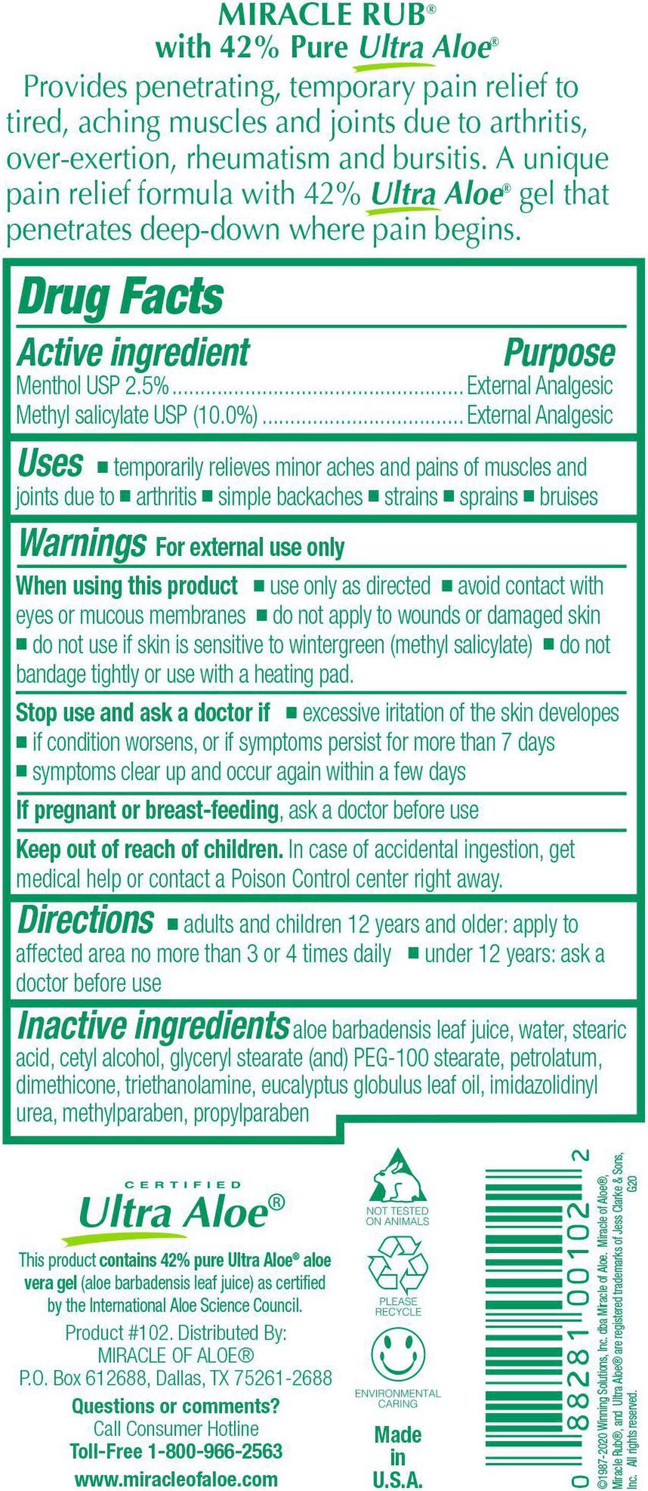 Alt view image 2 of 2 - Miracle Rub Pain Relieving Cream with 42% Aloe, 8 oz tube (2 Pack)