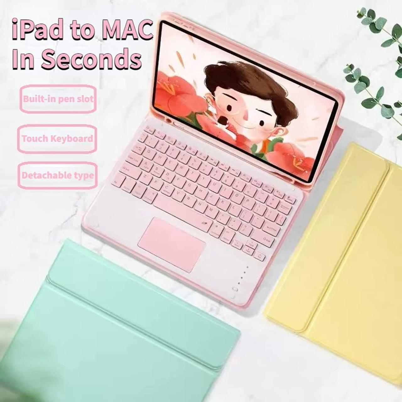 Alt view image 3 of 5 - Keyboard Case Flip Stand for iPad Pro 12.9 (4th Gen, 2020) With Touch pad Bluetooth keyboard Smart Trackpad Detachable with Pencil Holder iPad cover Blue/Green iPad Pro 12.9-inch