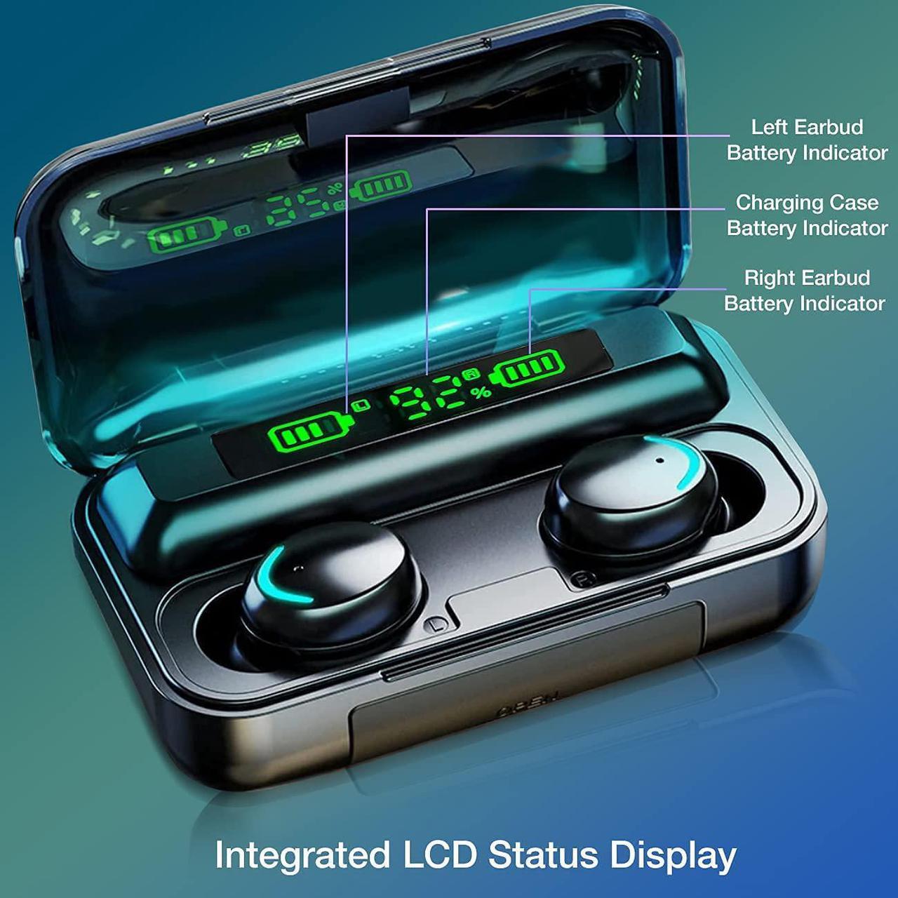 Alt view image 4 of 7 - Acuvar Fully Wireless Bluetooth 5.0 Rechargeable IPX7 Waterproof Earbud Headphones with Microphone, 1800mAh USB Smart Dual Charging Case Powerful Surround Stereo Bass and Passive Noise Cancelling