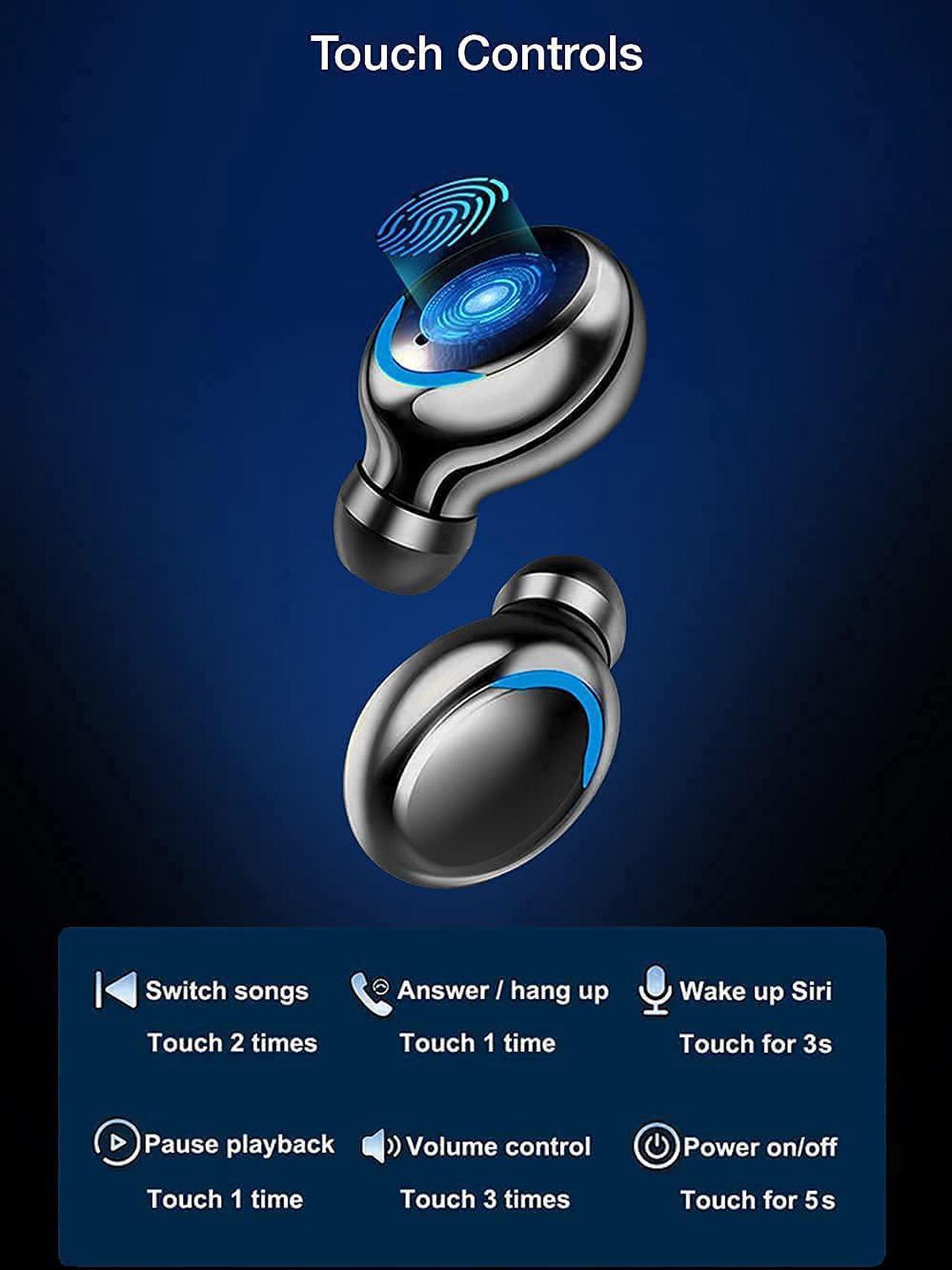 Alt view image 5 of 7 - Acuvar Fully Wireless Bluetooth 5.0 Rechargeable IPX7 Waterproof Earbud Headphones with Microphone, 1800mAh USB Smart Dual Charging Case Powerful Surround Stereo Bass and Passive Noise Cancelling