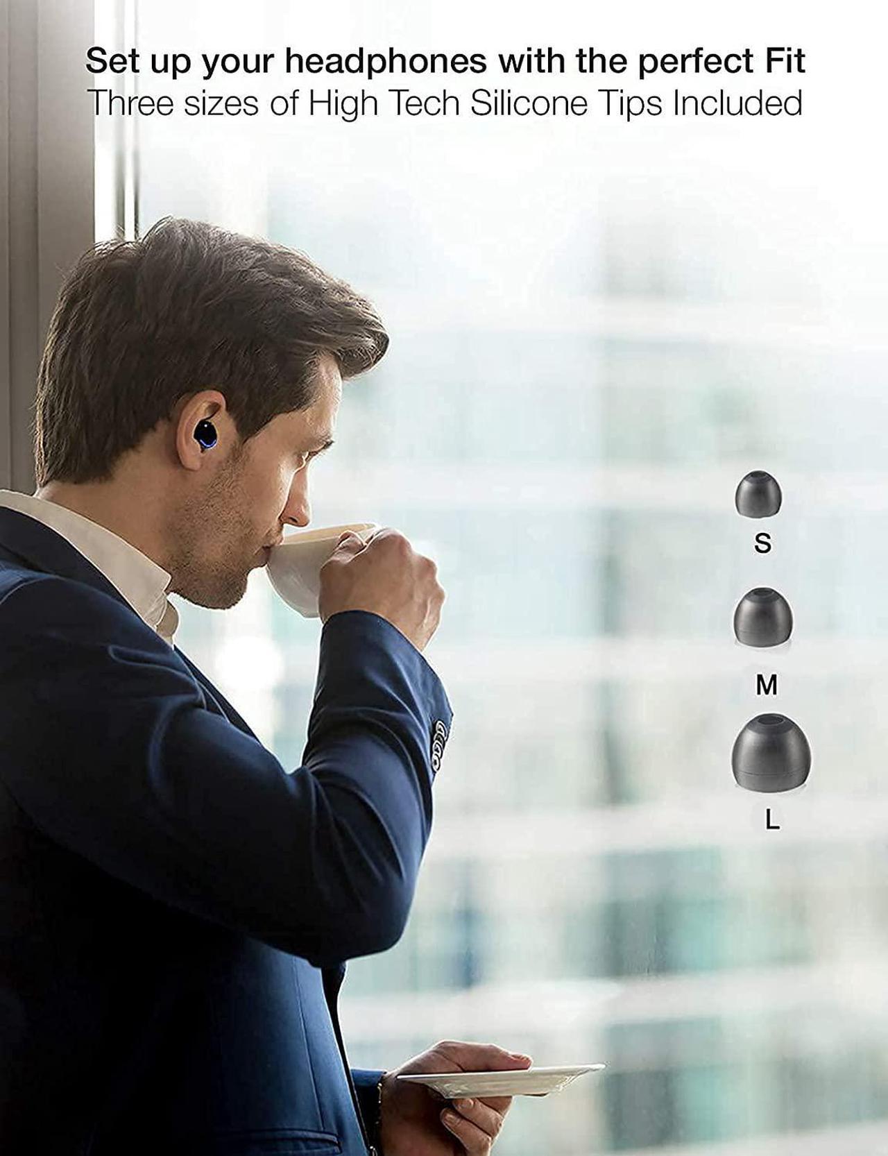 Alt view image 6 of 7 - Acuvar Fully Wireless Bluetooth 5.0 Rechargeable IPX7 Waterproof Earbud Headphones with Microphone, 1800mAh USB Smart Dual Charging Case Powerful Surround Stereo Bass and Passive Noise Cancelling