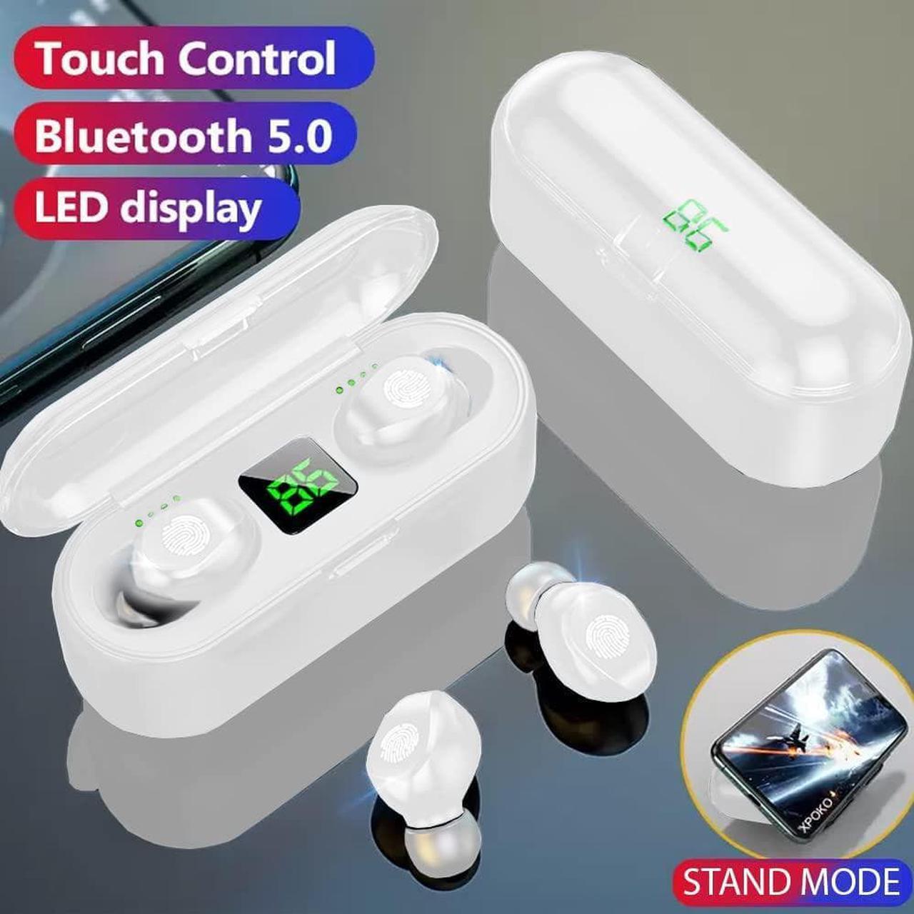 Alt view image 2 of 7 - Acuvar Fully Wireless Bluetooth 5.0 Rechargeable IPX7 Waterproof Earbud Headphones w Microphone, 2000mAh USB Smart Dual Charging Case/Stand Surround Stereo Bass and Passive Noise Cancelling White