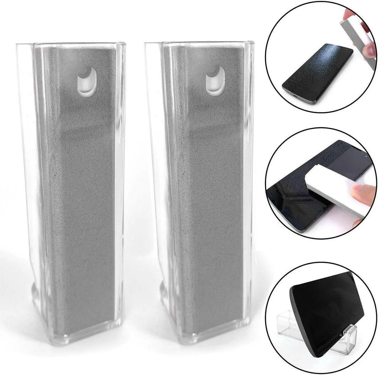 Main image of 2-Pack Acuvar All in One Screen Cleaning Sprays with Microfiber and Phone Stand. Cleans and Removes Oil and Dirt from Smartphones, Tablets, LCD, LED Laptop, TV Screens, and More Gray