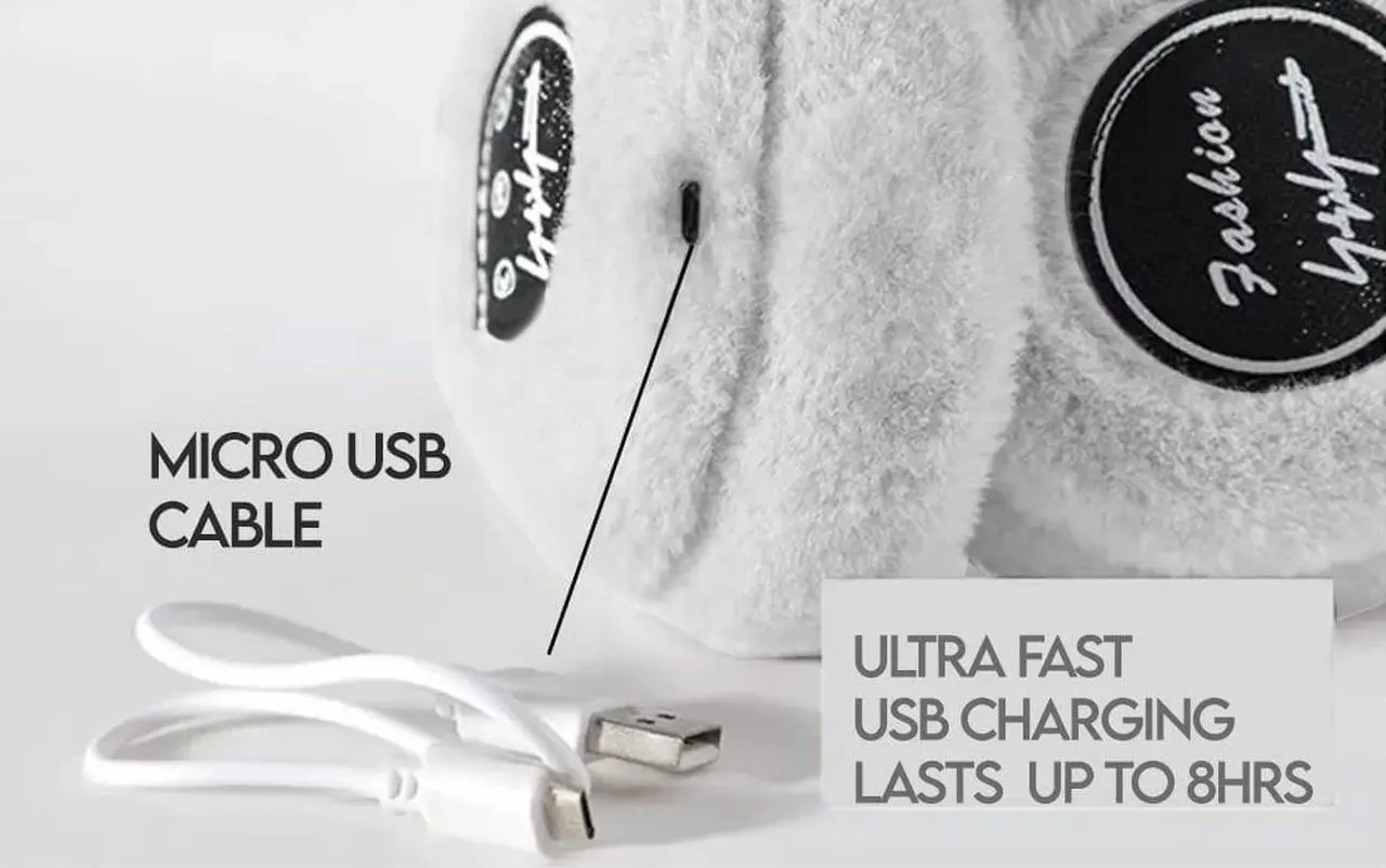 Alt view image 3 of 4 - Acuvar Wireless Bluetooth 5.0 Rechargeable Over The Ear Headphone Earmuffs with Extra Soft and Warm Fabric, Microphone, Powerful Surround Stereo Bass and Passive Noise Cancelling White