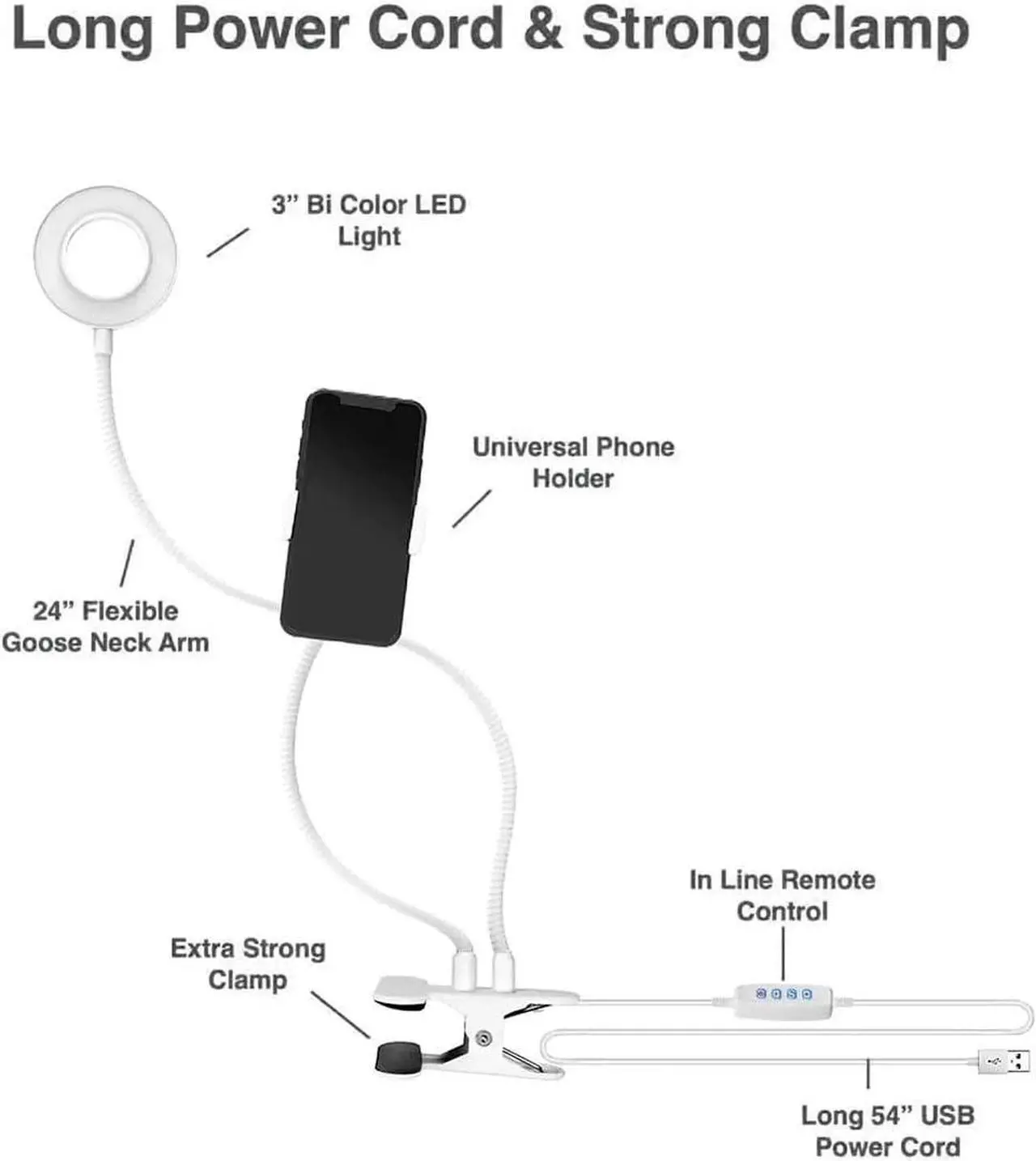 Alt view image 3 of 4 - Acuvar Live Streaming Light Vlogging Kit with Clamping Flexible 360° Ring Light, Three Light Modes, Smart Phone Holder and Wireless Remote