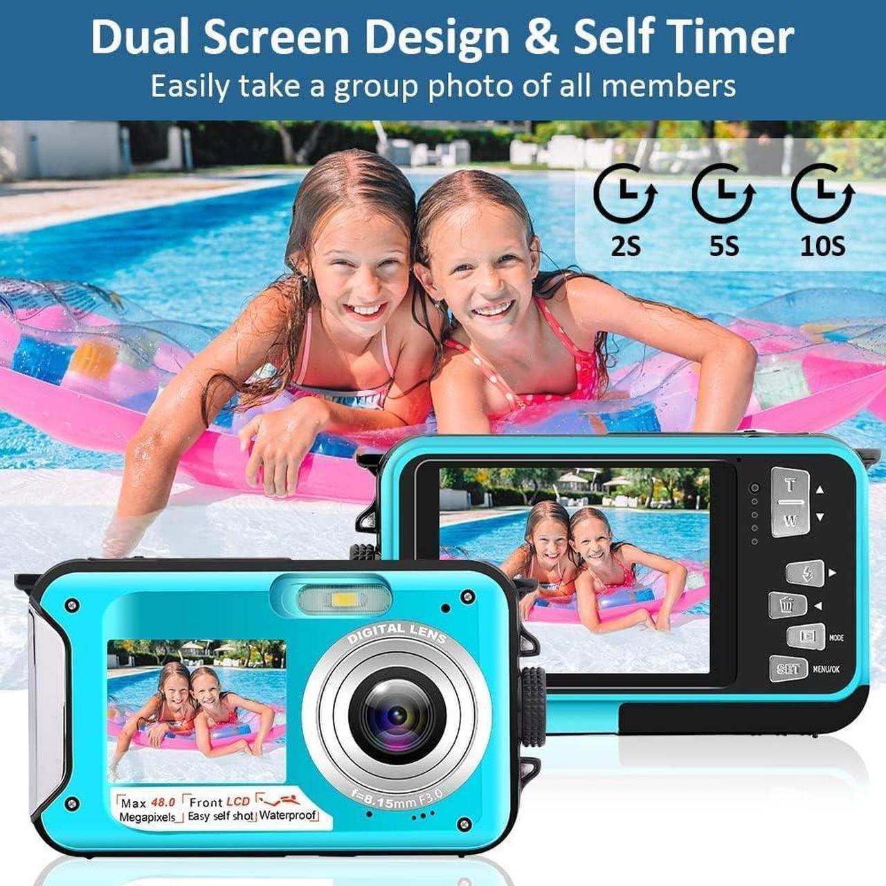 Alt view image 2 of 5 - Acuvar 48MP Megapixel Waterproof Dual Screen Full HD 1080P Digital Camera for Under Water Photo and Video Recording for Selfies with LED Flash Light for Adults and Kids