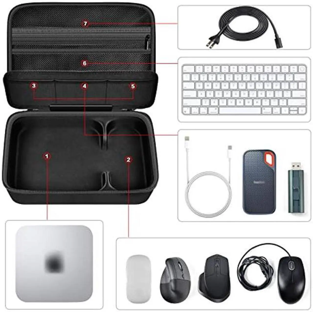 Alt view image 3 of 5 - Case Compatible with Apple 2023 Mac Mini M2/ Mac Mini M1 & Mac Mini Previous Model Desktop Computer, Electronics Organizer Fits for Keyboard, Magic Mouse and Accessories (Box Only)-Black