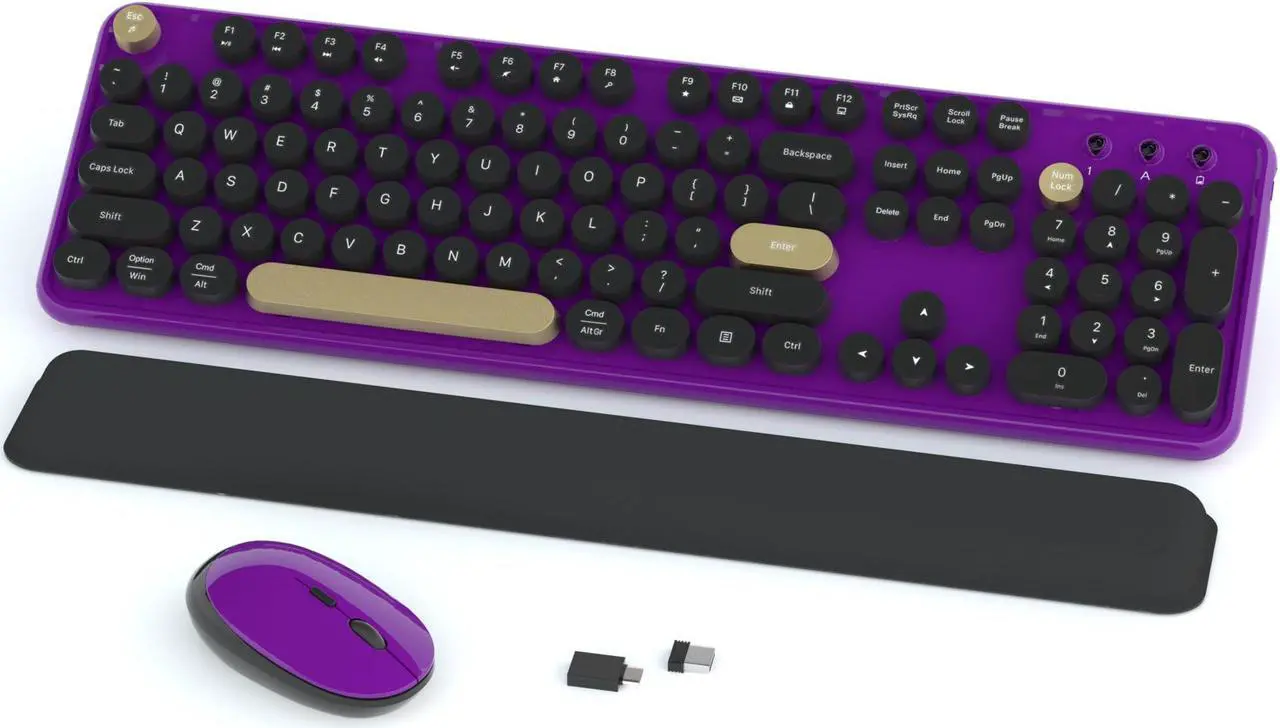 Main image of Colorful Wireless Keyboard and Mouse Combos, Retro Keyboard and Mouse Wireless Full Size, 2.4Ghz Connection and Optical Mouse for Windows, Mac, PC, Laptop for Home and Office (Purple-Black)