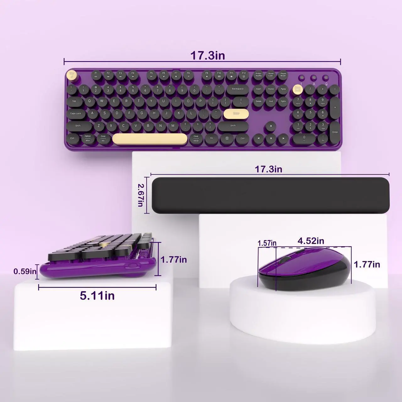 Alt view image 3 of 5 - Colorful Wireless Keyboard and Mouse Combos, Retro Keyboard and Mouse Wireless Full Size, 2.4Ghz Connection and Optical Mouse for Windows, Mac, PC, Laptop for Home and Office (Purple-Black)
