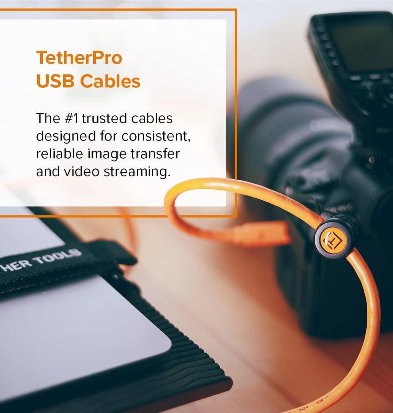 Alt view image 2 of 5 - Tether Tools TetherPro USB-C to USB 3.0 Micro-B Cable | for Fast Transfer and Connection Between Camera and Computer | High Visibility Orange | 15 Feet (4.6 m)