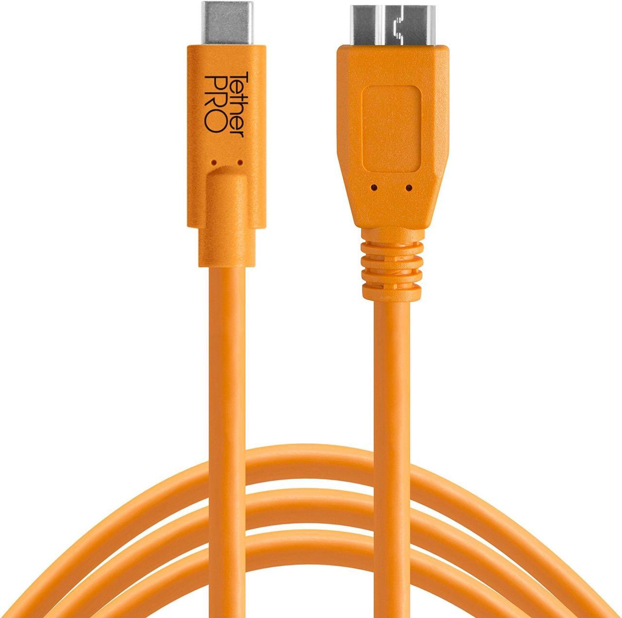 Main image of Tether Tools TetherPro USB-C to USB 3.0 Micro-B Cable | for Fast Transfer and Connection Between Camera and Computer | High Visibility Orange | 15 Feet (4.6 m)