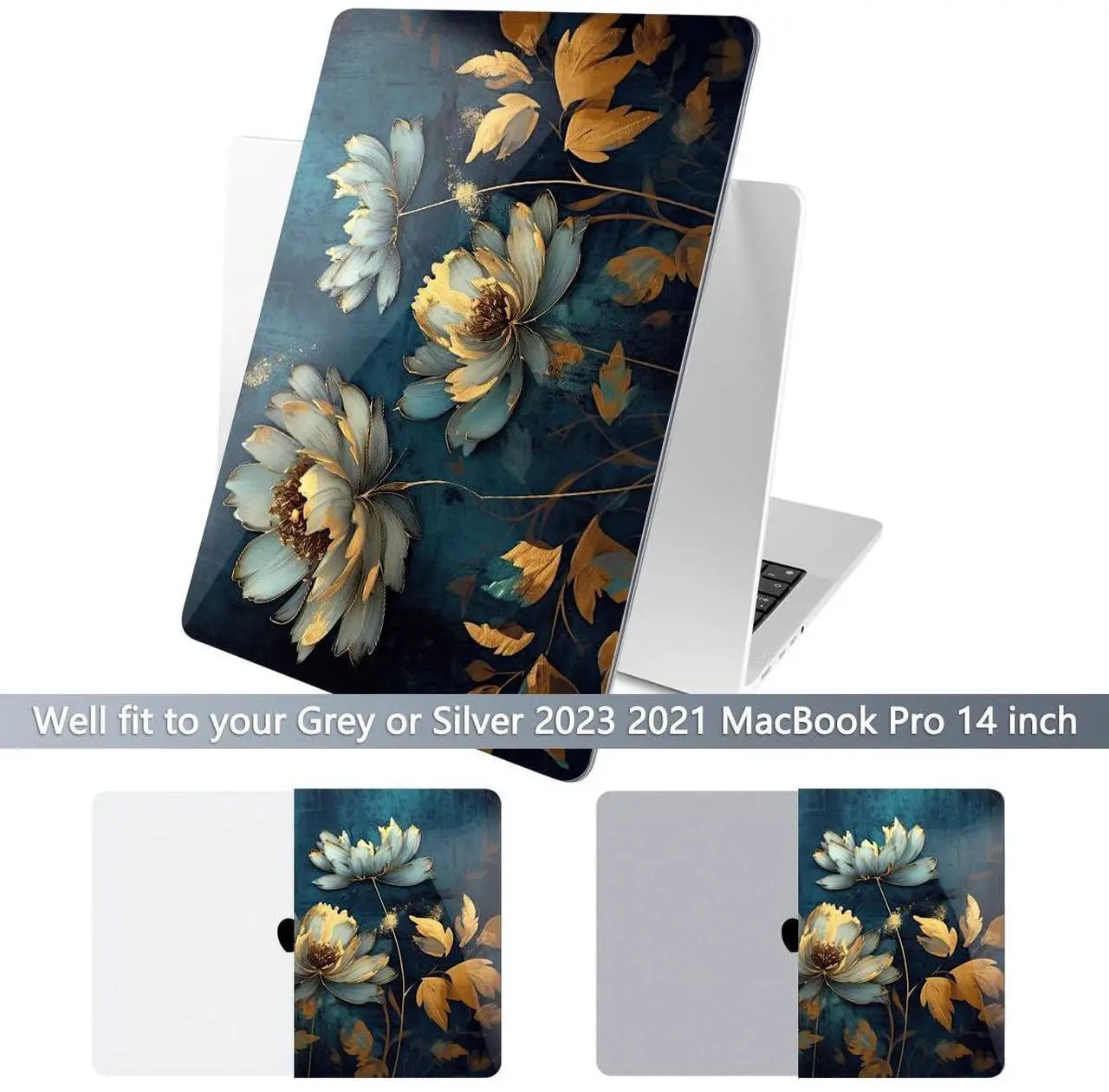 Alt view image 3 of 5 - Batianda for New MacBook Pro 14 inch Case 2024 2023 2021 Release with M4 M3 M2 M1 Pro/Max Chip,Creative Designed Clear Hard Shell with Keyboard Cover & Screen Protector, Blooming Flowers
