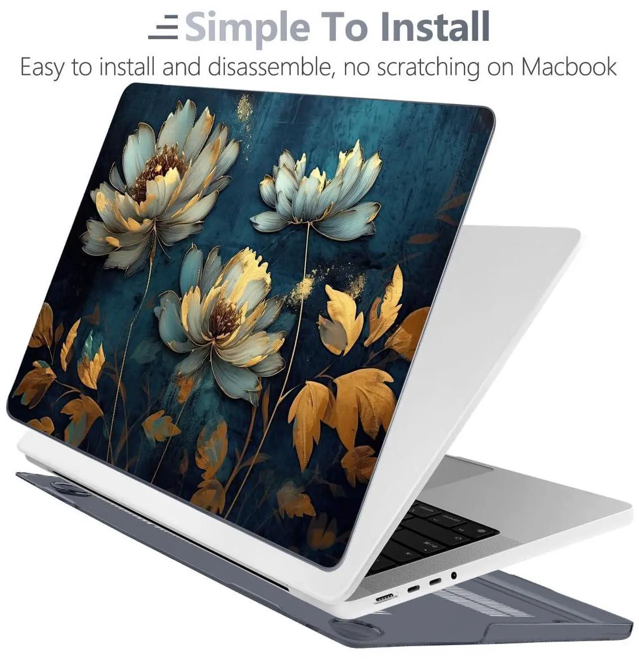 Alt view image 5 of 5 - Batianda for New MacBook Pro 14 inch Case 2024 2023 2021 Release with M4 M3 M2 M1 Pro/Max Chip,Creative Designed Clear Hard Shell with Keyboard Cover & Screen Protector, Blooming Flowers