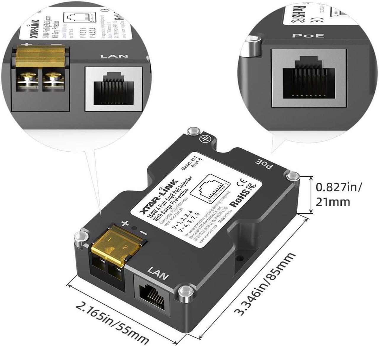 Alt view image 2 of 5 - XTAR Starlink PoE Injector, 150W 4 Pair GigE PoE Injector with Surge Protection, Ideal for Starlink Internet Kit Satellite,Dishy V2 pinout 48-57V / 3A 10/100/1000M (PoE Injector)