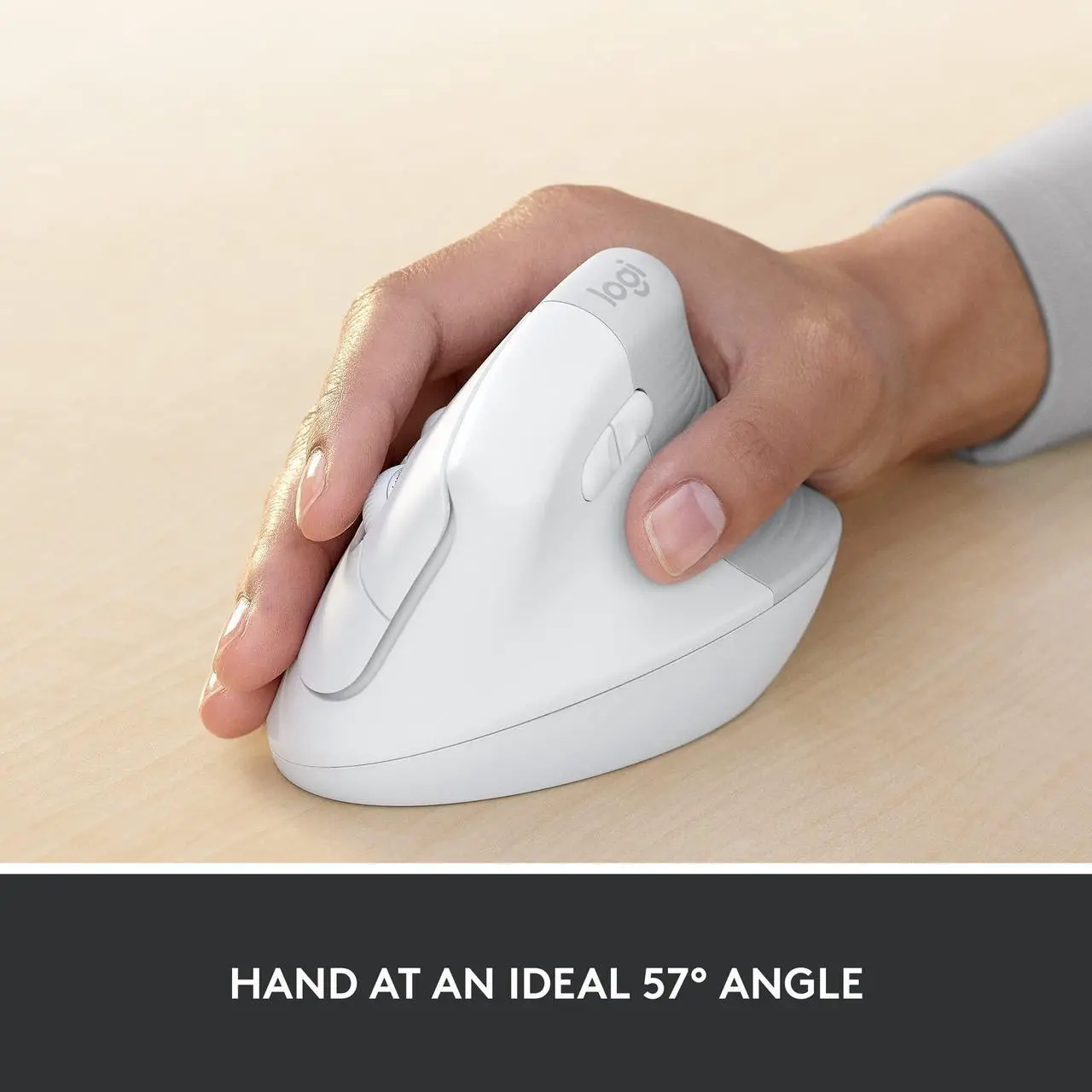 Alt view image 4 of 5 - Logitech Lift for Business, Vertical Ergonomic Mouse, Wireless, Bluetooth or Secured Logi Bolt USB, Quiet clicks, Globally Certified, Windows/Mac/Chrome/Linux - Off White