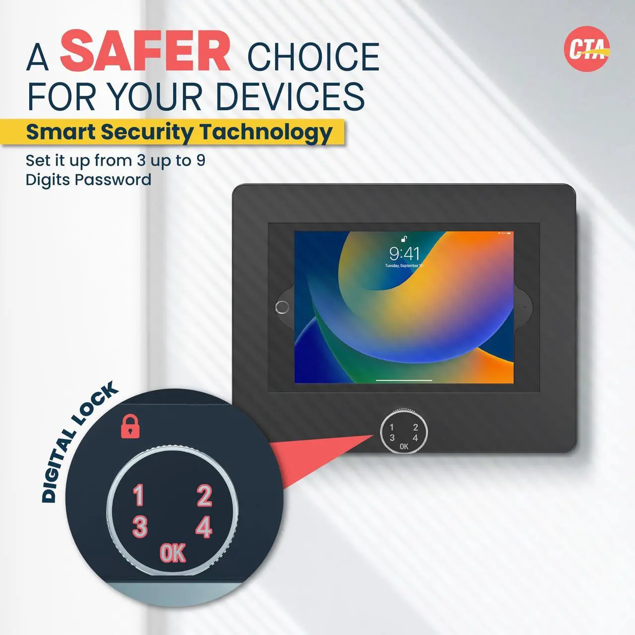 Alt view image 3 of 5 - Locking iPad Tablet Wall Mount - CTA Keyless Anti-Theft Tablet Wall Mount for iPad Air 11" M2 (2024) - iPad Pro 11" M4 (2024) - iPad 10th Gen 10.9" - iPad Pro 10.5" & More - Black (PAD-PARAWPCL)
