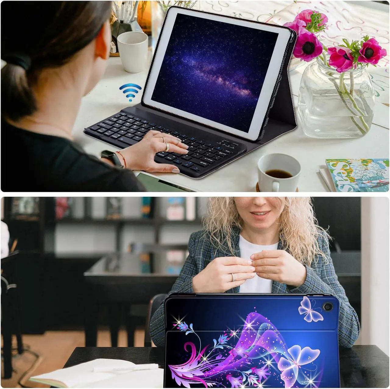 Alt view image 5 of 5 - ACWDMKH Case for  Kindle Fire HD 10 & 10 Plus Tablet (13th/11th Generation, 2023/2021 Release) 10.1" with Keyboard,Detachable Wireless Bluetooth Keyboard&Slim Folding Stand,Glitter Butterfly