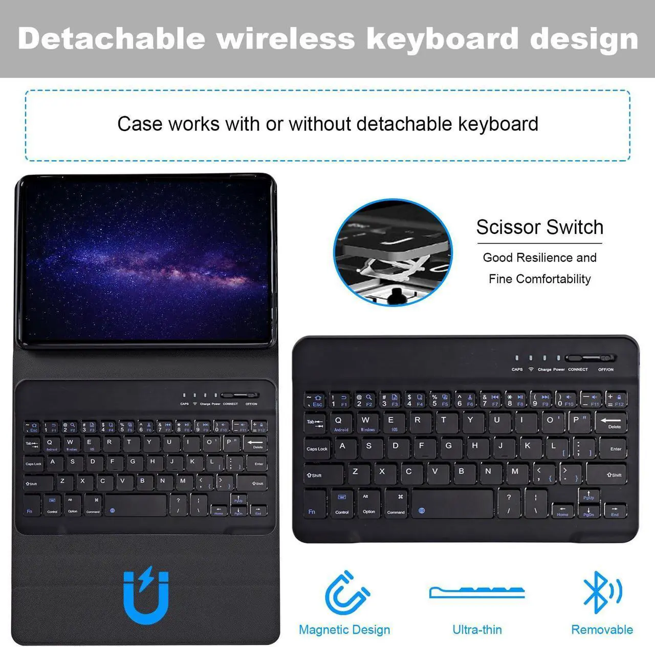 Alt view image 3 of 5 - ACWDMKH Case for  Kindle Fire HD 10 & 10 Plus Tablet (13th/11th Generation, 2023/2021 Release) 10.1" with Keyboard,Detachable Wireless Bluetooth Keyboard&Slim Folding Stand,Glitter Butterfly
