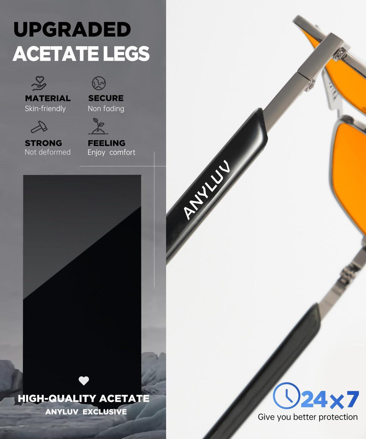 Alt view image 3 of 5 - ANYLUV Blue-Light-Glasses Men Blue-Light Blocking-Glasses: Mens Gaming Glasses Computer Screen Blocker Filter Orange Lens
