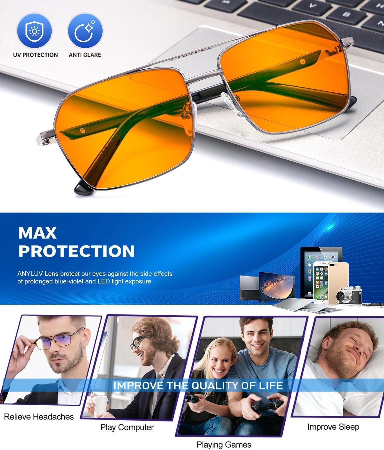 Alt view image 4 of 5 - ANYLUV Blue-Light-Glasses Men Blue-Light Blocking-Glasses: Mens Gaming Glasses Computer Screen Blocker Filter Orange Lens