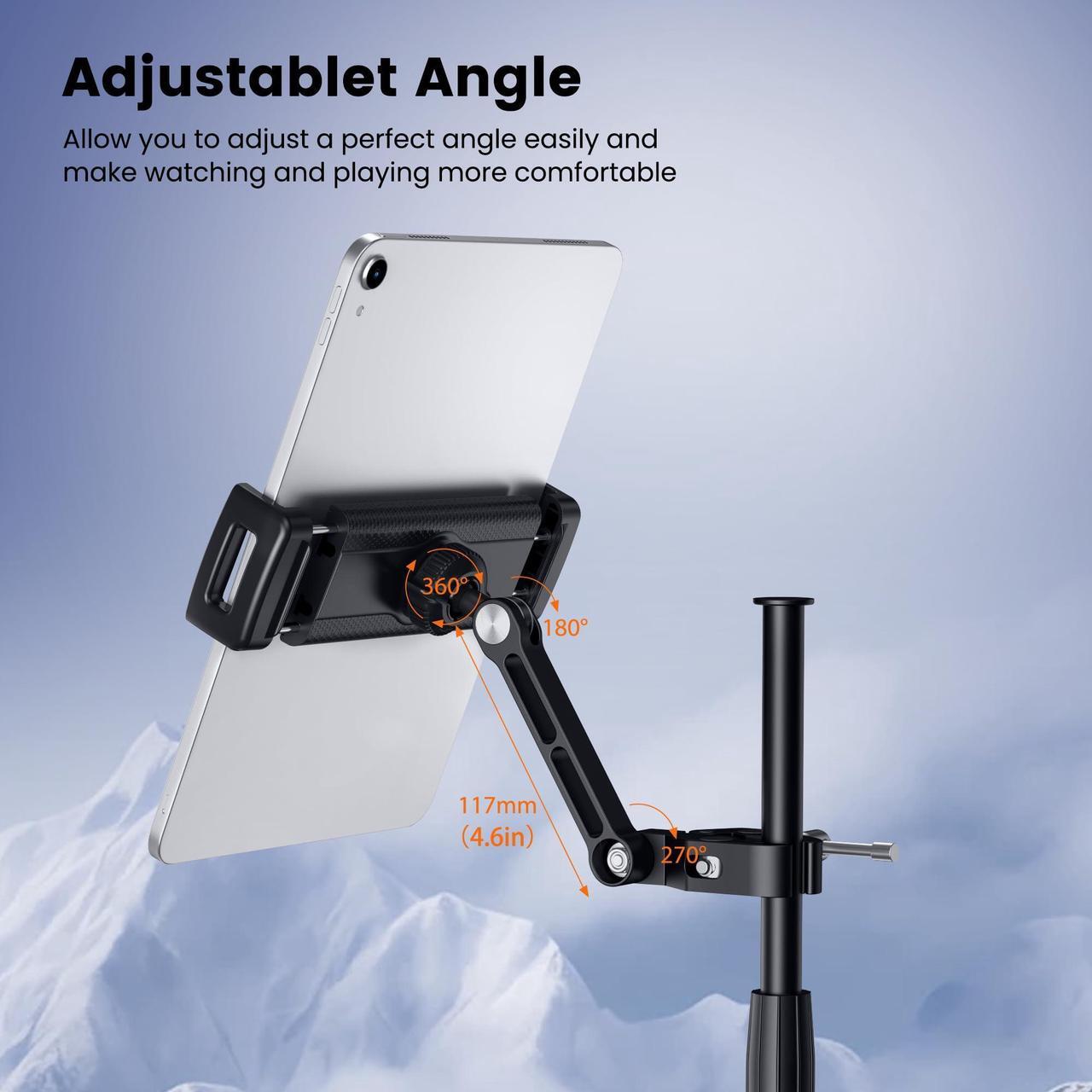Alt view image 3 of 5 - CreaDream Tablet Holder for Microphone Stand, Aluminum Mic Music Stand Holder Mount for Phone and iPad, Adjustable Tablet Holder Compatible with Devices from 4.7 to 12.9 inch Tablets & Smartphones