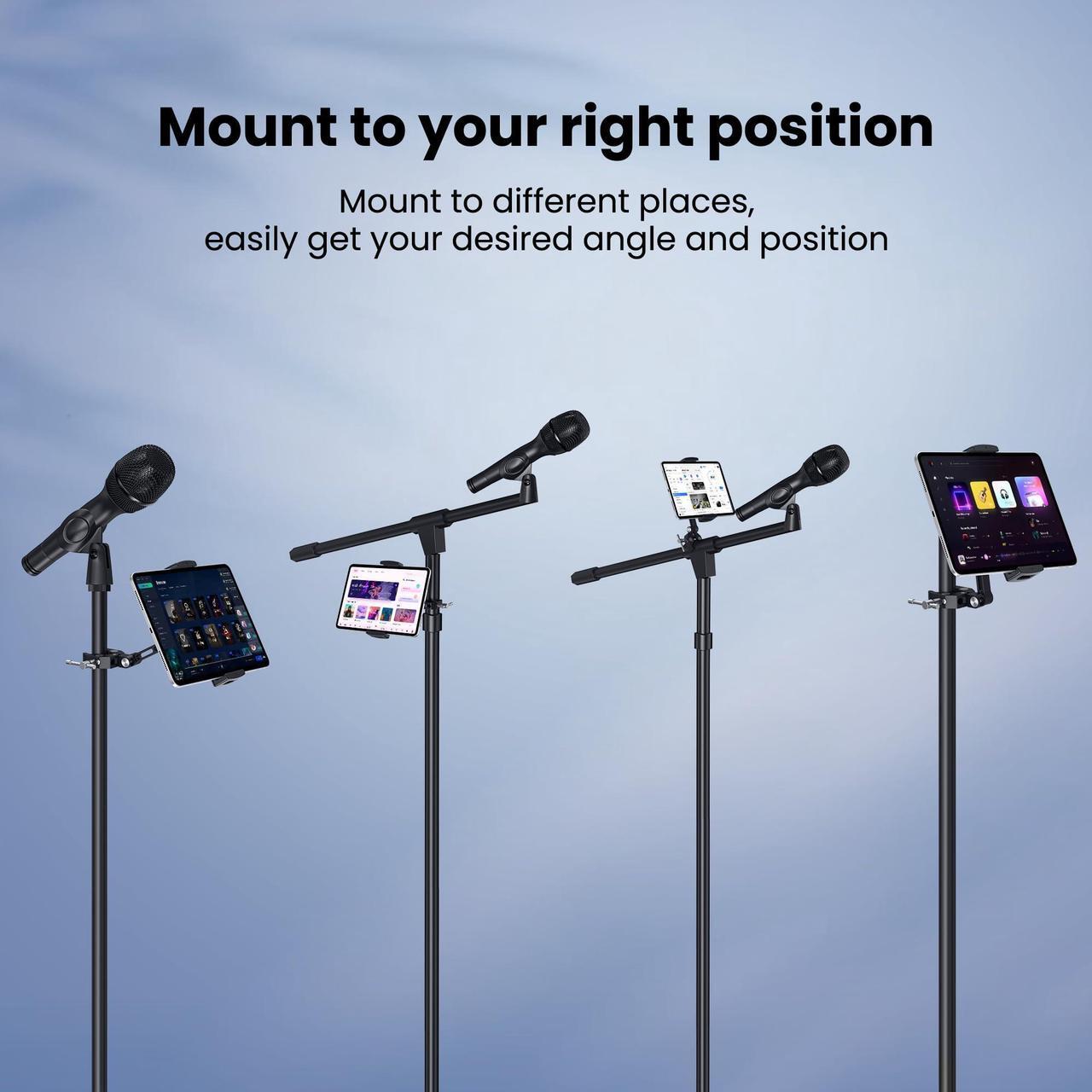 Alt view image 2 of 5 - CreaDream Tablet Holder for Microphone Stand, Aluminum Mic Music Stand Holder Mount for Phone and iPad, Adjustable Tablet Holder Compatible with Devices from 4.7 to 12.9 inch Tablets & Smartphones
