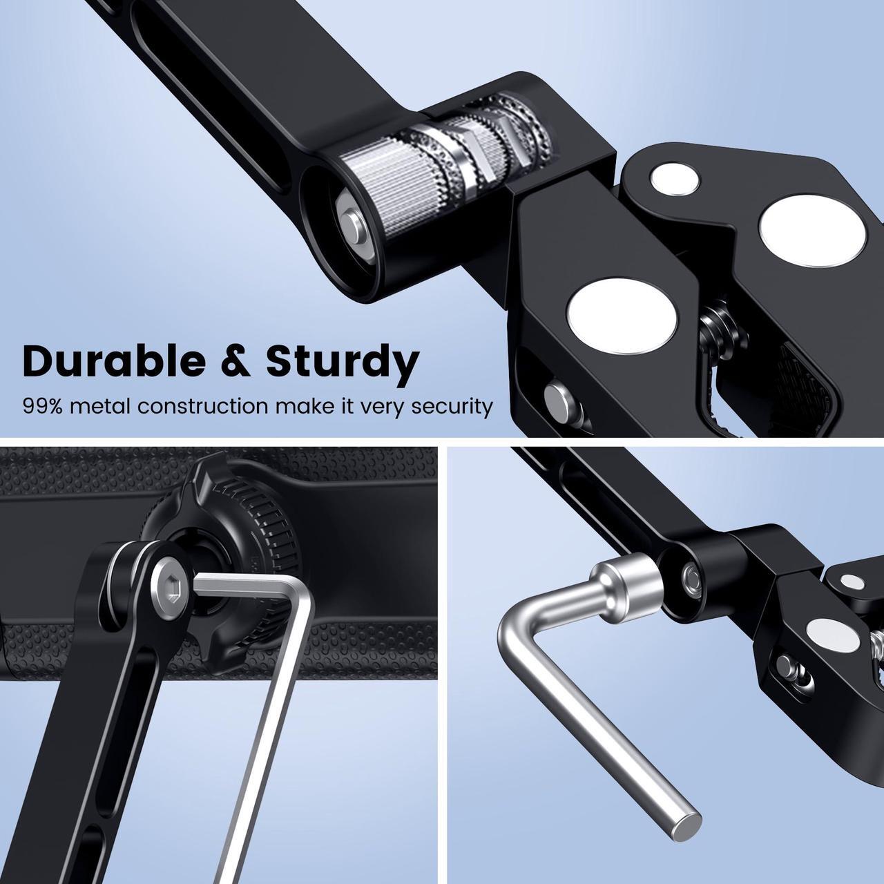 Alt view image 5 of 5 - CreaDream Tablet Holder for Microphone Stand, Aluminum Mic Music Stand Holder Mount for Phone and iPad, Adjustable Tablet Holder Compatible with Devices from 4.7 to 12.9 inch Tablets & Smartphones