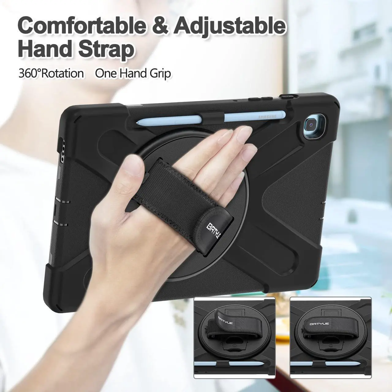 Alt view image 3 of 5 - BATYUE Case for Samsung Galaxy Tab S6 Lite 10.4 Inch 2024/2022/2020 (SM-P610/P613/P615/P619/P620/P625/P627), Protective Cover with Pencil Holder, Shoulder Strap, Hand Strap, Kickstand (Black)
