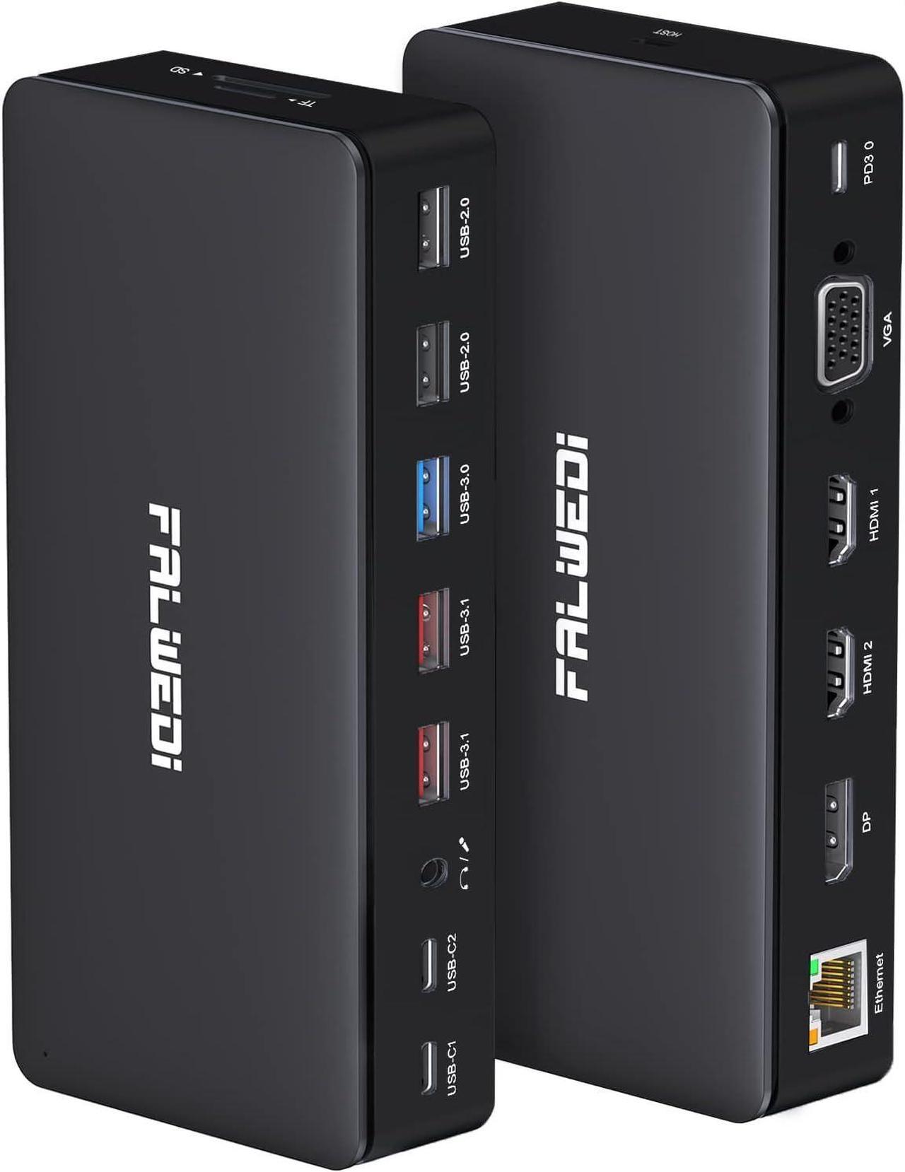 Main image of USB C Docking Station Dual Monitor, 16 in 1 Multiport Hub with Triple Display (2 HDMI, DP, VGA, 2 PD 100W & 18W, RJ45, USB C&A, SD/TF, Mic/Audio) Compatible for MacBook/Dell/HP/Lenovo Laptops Black