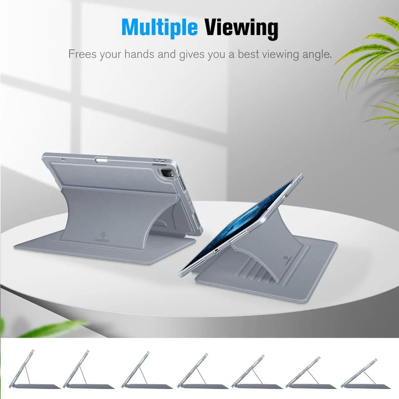 Alt view image 4 of 5 - CaseBot Magnetic Case for iPad Pro 12.9-inch 6th Generation 2022, Multiple Angle Shockproof Rugged Stand Case, Soft TPU Back Cover w/Pencil Holder, Also Fit iPad Pro 12.9" 5th/4th/3rd Gen, Cloudy Blue