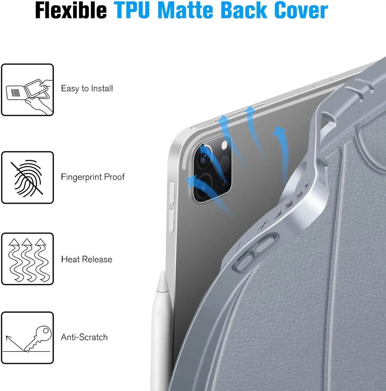 Alt view image 5 of 5 - CaseBot Magnetic Case for iPad Pro 12.9-inch 6th Generation 2022, Multiple Angle Shockproof Rugged Stand Case, Soft TPU Back Cover w/Pencil Holder, Also Fit iPad Pro 12.9" 5th/4th/3rd Gen, Cloudy Blue