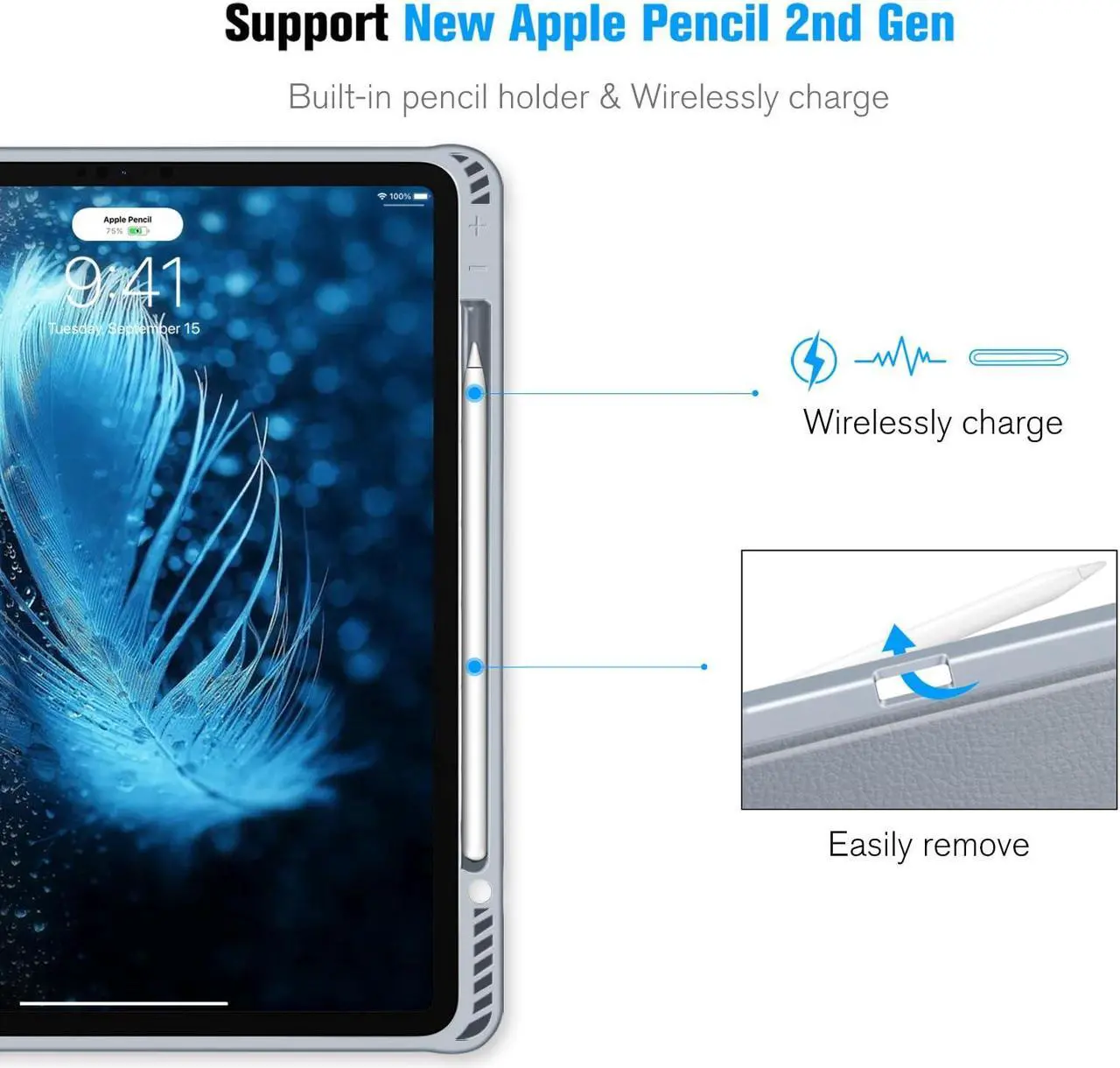 Alt view image 3 of 5 - CaseBot Magnetic Case for iPad Pro 12.9-inch 6th Generation 2022, Multiple Angle Shockproof Rugged Stand Case, Soft TPU Back Cover w/Pencil Holder, Also Fit iPad Pro 12.9" 5th/4th/3rd Gen, Cloudy Blue