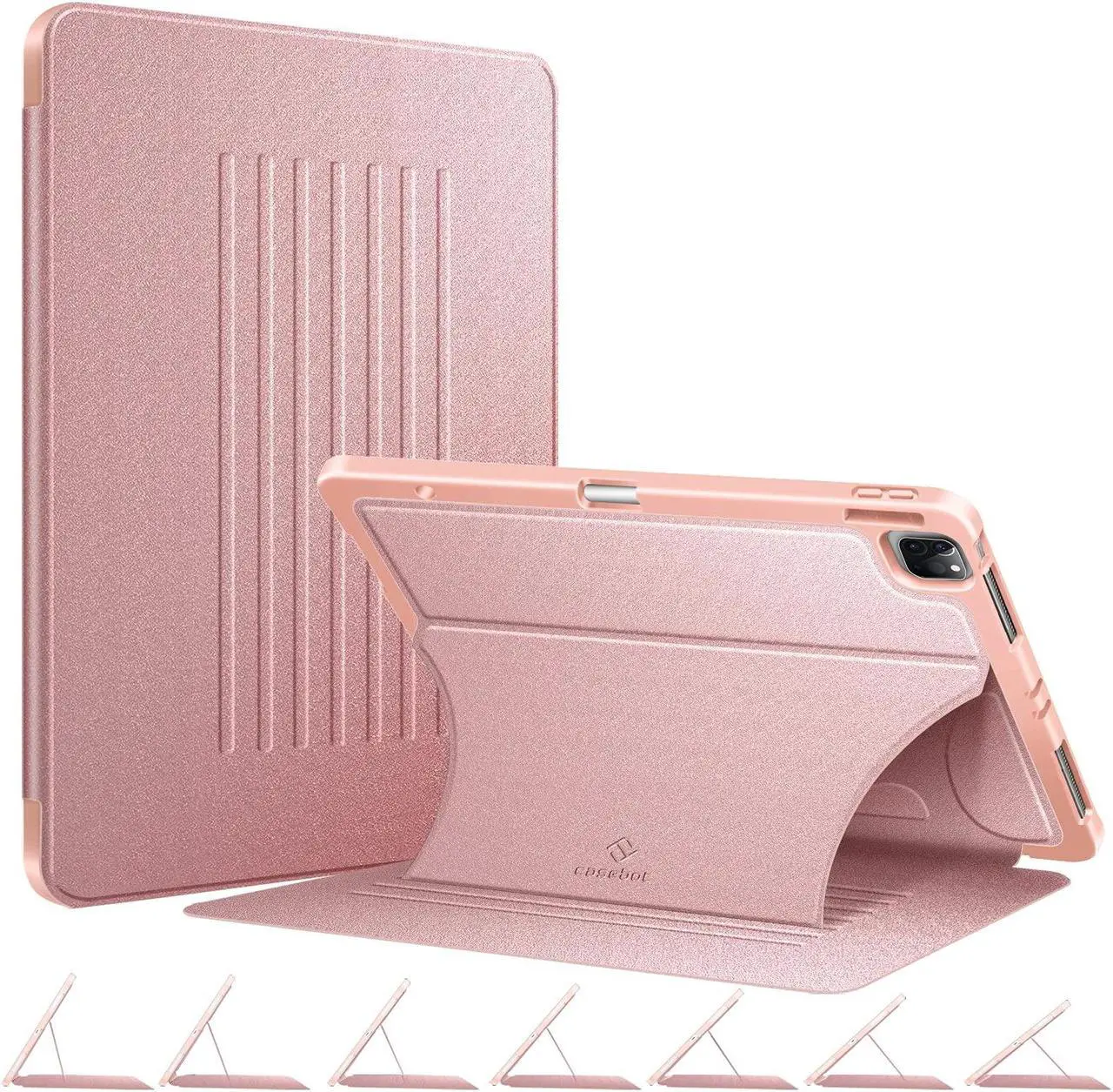 Main image of CaseBot Magnetic Case for iPad Pro 12.9-inch 6th Generation 2022, Multiple Angle Shockproof Rugged Stand Case, Soft TPU Back Cover w/Pencil Holder, Also Fit iPad Pro 12.9" 5th/4th/3rd Gen, Rose Gold