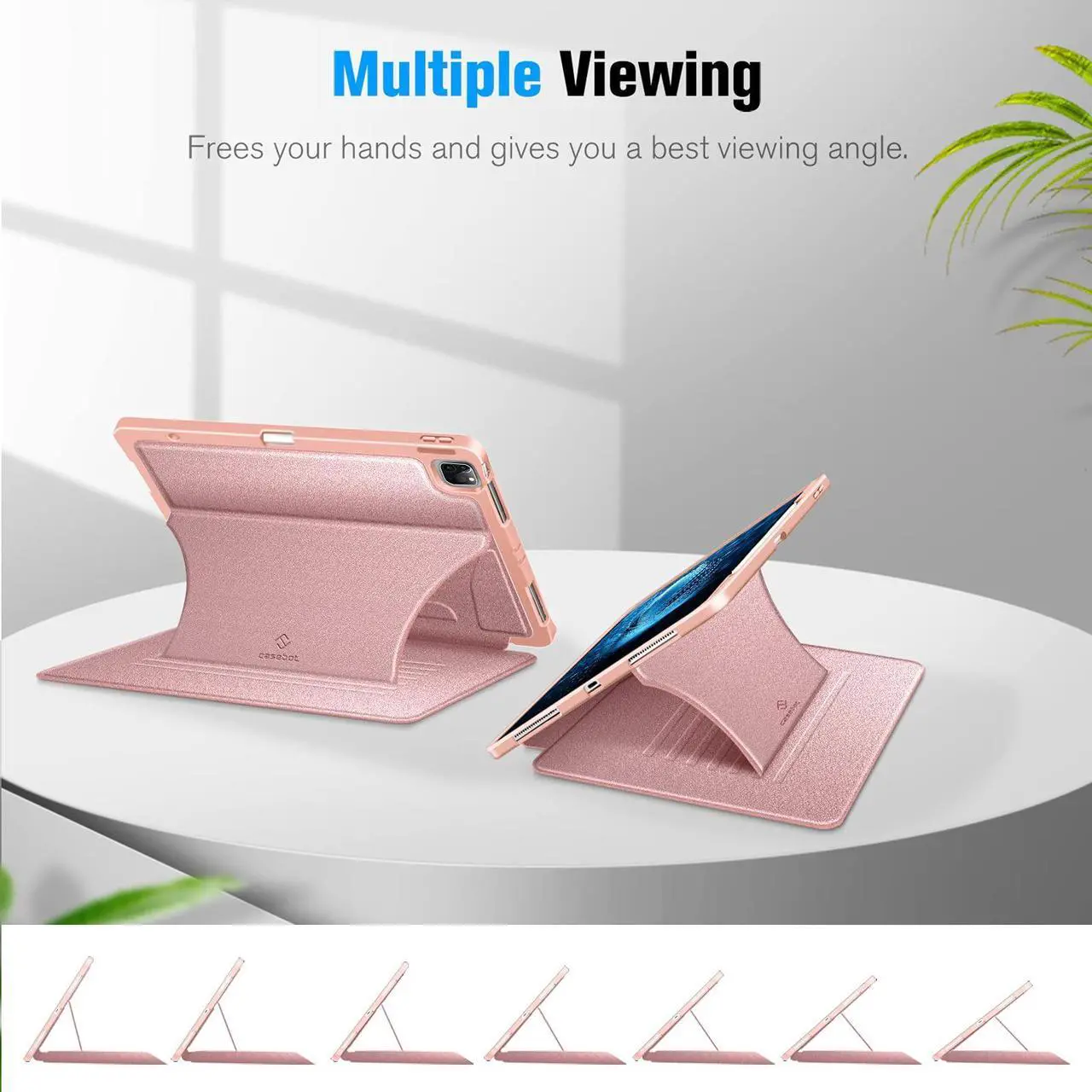 Alt view image 4 of 5 - CaseBot Magnetic Case for iPad Pro 12.9-inch 6th Generation 2022, Multiple Angle Shockproof Rugged Stand Case, Soft TPU Back Cover w/Pencil Holder, Also Fit iPad Pro 12.9" 5th/4th/3rd Gen, Rose Gold