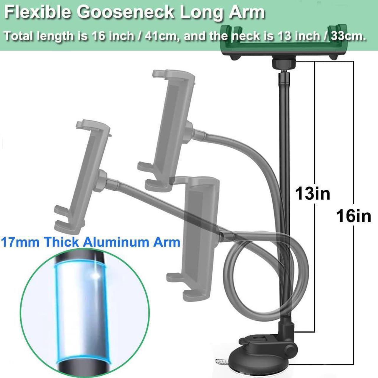 Alt view image 4 of 5 - Cuxwill Car Truck Windshield Tablet Mount for 4-13" iPad Phone, Gooseneck 16" Long Arm Car Dashboard Holder with Lock Suction Cup & Anti Shake for iPad Pro 12.9 Air Mini, Galaxy Z Fold 4 3, Fire HD