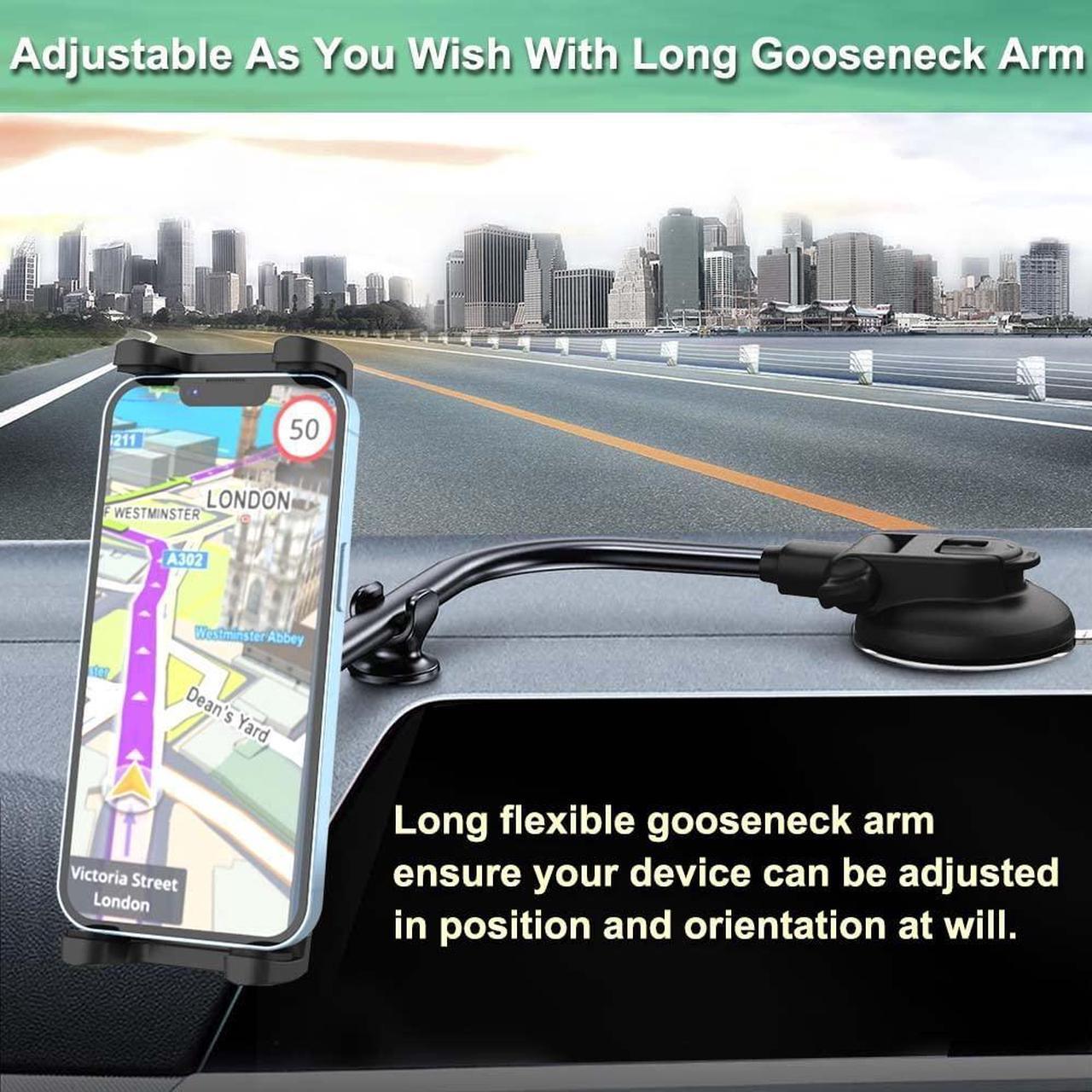Alt view image 3 of 5 - Cuxwill Car Truck Windshield Tablet Mount for 4-13" iPad Phone, Gooseneck 16" Long Arm Car Dashboard Holder with Lock Suction Cup & Anti Shake for iPad Pro 12.9 Air Mini, Galaxy Z Fold 4 3, Fire HD